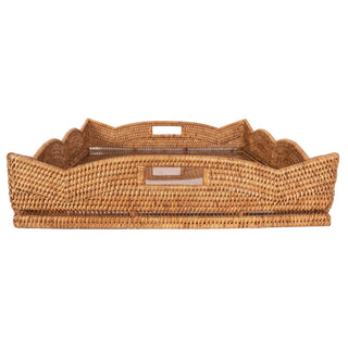 Rattan scallop square tray with glass insert by Artifacts.