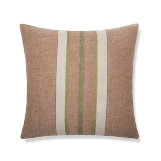 Antwerp Stripe Pillow in Chestnut Olive by Maison Marigold. 22x22 Stripe Belgian linen pillow with feather insert included.