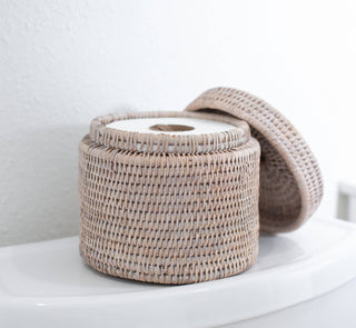 Artifacts Rattan™ Round Single Tissue Roll Box: Honey Brown