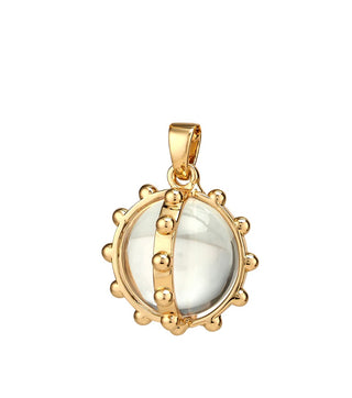 Gold dipped rock crystal charm in a studded cage