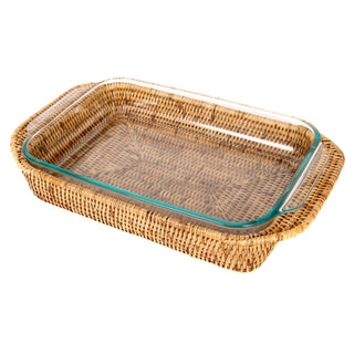 Artifacts Rattan™ Rectangular Baker Basket with Pyrex - 13": Honey Brown