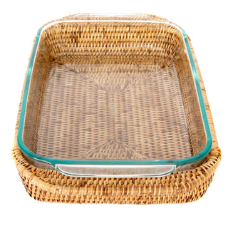 Artifacts Rattan™ Rectangular Baker Basket with Pyrex - 13": Honey Brown