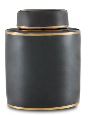 Decorative solid canister with cover with gold trim