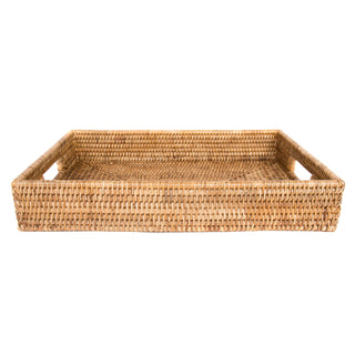 Artifacts Rattan Rectangular Tray With Cutout Handles: Honey Brown