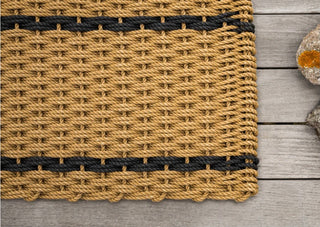 The Rope Co X-Large Wheat with Charcoal Stripes Doormat 24x38. Handwoven outdoor doormat, mold and mildew resistant. 