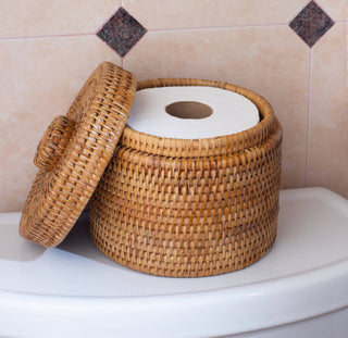 Artifacts Rattan™ Round Single Tissue Roll Box: Honey Brown