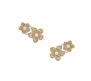 Candice climber earring by Asha. Flower shapes in yellow gold with cz diamond.