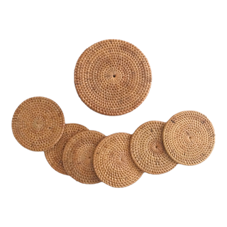 Rattan Woven Coasters by The Artisan and Company. Set of 6 round coasters 