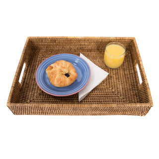 Artifacts Rattan Rectangular Tray With Cutout Handles: Honey Brown