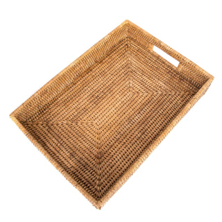 Artifacts Rattan Rectangular Tray With Cutout Handles: Honey Brown