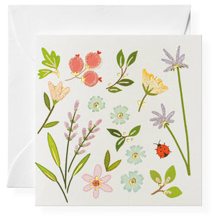 Karen Adams gift enclosure and envelope with flowers and ladybug.