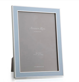 5x7 enamel powder blue picture frame with silver trim by Addison Ross