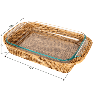 Artifacts Rattan™ Rectangular Baker Basket with Pyrex - 13": Honey Brown