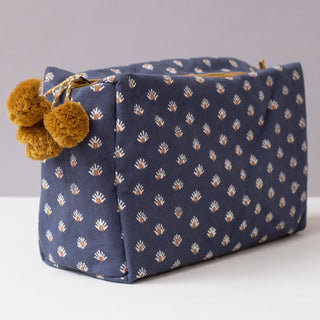 Aja Navy Toiletry Bag by Graymarket Design. Printed cotton bag.