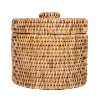 Artifacts Rattan Round Single Tissue Roll Box. Color Honey Brown