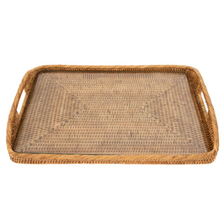 Artifacts Rattan™ Rectangular Tray & Glass Insert: Honey Brown / 14"x10"x1"