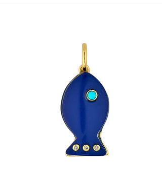 14k gold dipped Madaket fish charm with lapis, a turquoise cab & faceted cz