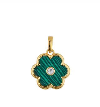 Floral shaped charm in malachite with cz stone in center