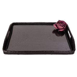 Artifacts Rattan™ Rectangular Tray & Glass Insert: Honey Brown / 14"x10"x1"