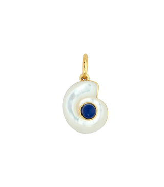 Gold dipped shell charm in mother of pearl with a lapis cab 