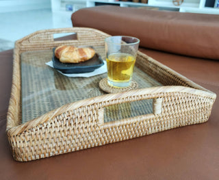 Artifacts Rattan™ Rectangular Tray & Glass Insert: Honey Brown / 14"x10"x1"