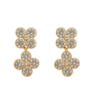 14k gold dipped Felicity 4 petal flower with pave CZ in a double drop earring