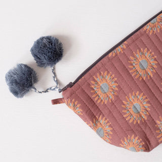 Sunflower Terracotta Block Printed Makeup Pouch