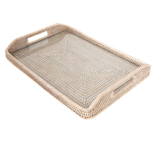 Artifacts Rattan™ Rectangular Tray & Glass Insert: Honey Brown / 14"x10"x1"