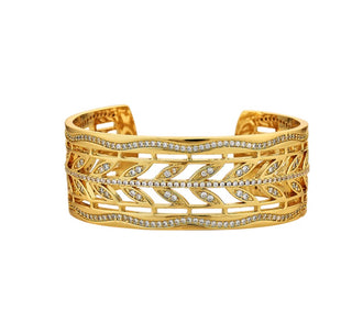 Laurel Cuff by Asha.
14k gold dipped cuff with pave cz 3/4” H 