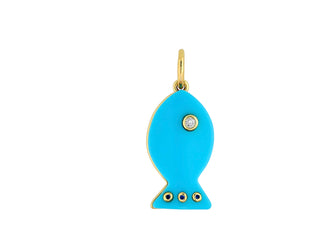 Gold dipped fish charm in turquoise by Asha.