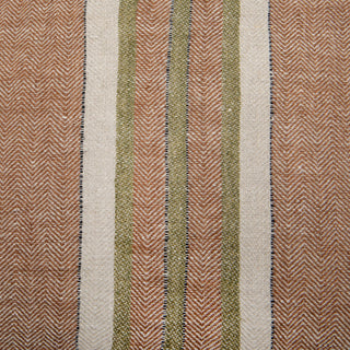 Belgian linen herringbone stripe - rust with black, ecru and olive stripes.