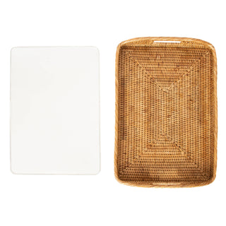 Artifacts Rattan 
Rectangular Tray with glass insert. 