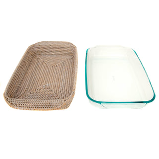 Artifacts Rattan™ Rectangular Baker Basket with Pyrex - 13": Honey Brown