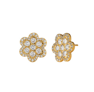 14k gold dipped pave flower stud by Asha. A chic and modern design with our classic bestselling flower motif for everyday sparkle.

.5"