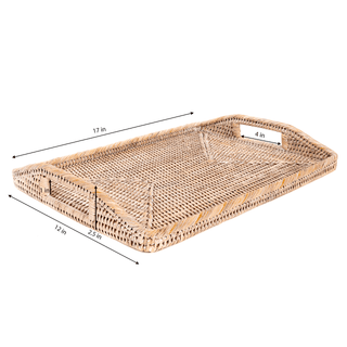 Artifacts Rattan™ Rectangular Tray & Glass Insert: Honey Brown / 14"x10"x1"