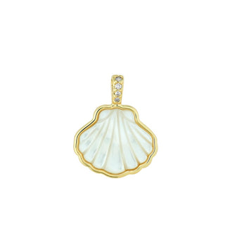 14k gold dipped Santaky scallop charm by Asha with mother of pearl & pave cz bail 

0.75" tall