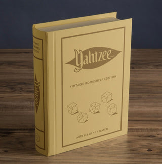 Yahtzee Vintage Bookshelf Edition Game by WS Game Company.
Vintage inspired graphics from the original 1956 edition
Deluxe rolling tray with dice keepers
8 Poker-style YAHTZEE chips
Premium rolling cup
Scorebook with 4 pencils

