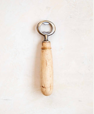 Bottle opener with wooden base