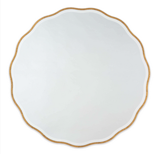 Scalloped, beveled edge mirror with gold frame
