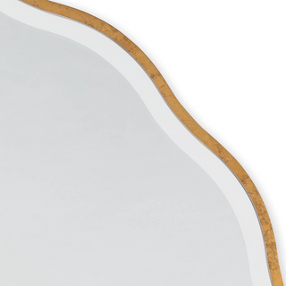 Edge detail of Scalloped, beveled edge mirror with gold frame