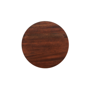 The Sasha Walnut Drinks Table is made of mahogany in a dark walnut finish. View from above. 