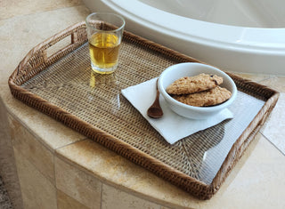 Artifacts Rattan™ Rectangular Tray & Glass Insert: Honey Brown / 14"x10"x1"