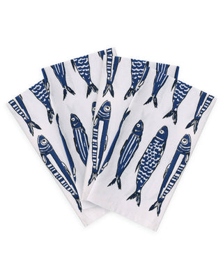 First you eat with your eyes...". These sardine napkins by Walter G are the perfect playful complement to a sumptuous seaside feast. This hand drawn sardine design has been hand block printed by a talented team of artisans in India. * 50cm x 50cm * Set of 4 * 100% cotton 