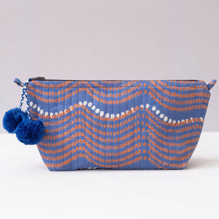 Waves Royal Block Printed Makeup Bag by Graymarket Design. Printed cotton bag.