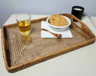 Artifacts Rattan™ Rectangular Tray & Glass Insert: Honey Brown / 14"x10"x1"