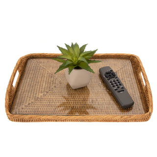 Artifacts Rattan™ Rectangular Tray & Glass Insert: Honey Brown / 14"x10"x1"