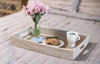 Artifacts Rattan Rectangular Tray With Cutout Handles: Honey Brown