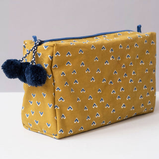 Basti Mustard Toiletry Bag by Graymarket Design. Cotton canvas printed toiletry bag.