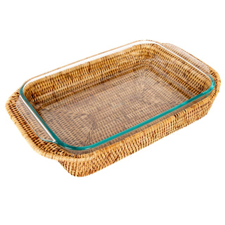 Artifacts Rattan™ Rectangular Baker Basket with Pyrex - 13": Honey Brown