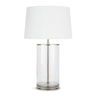 Glass cylinder table base with white shade 